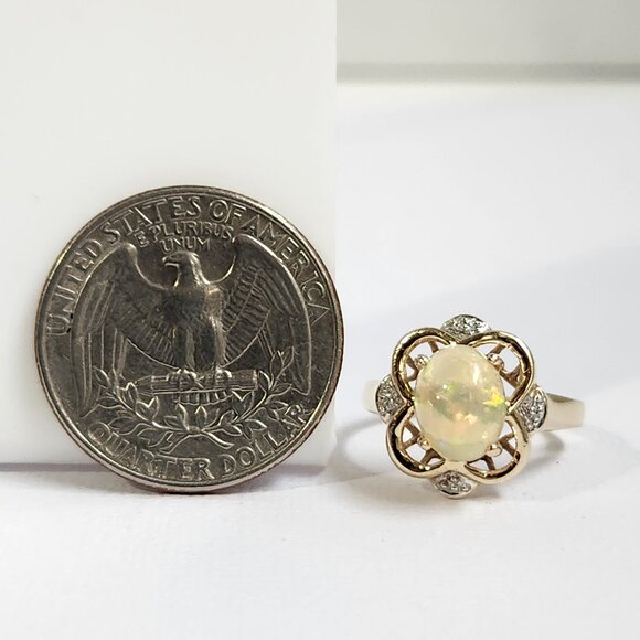 14K Gold Signed -Clear- Natural Genuine High Grade Australian Opal Ring Sz 7 - Picture 14 of 15